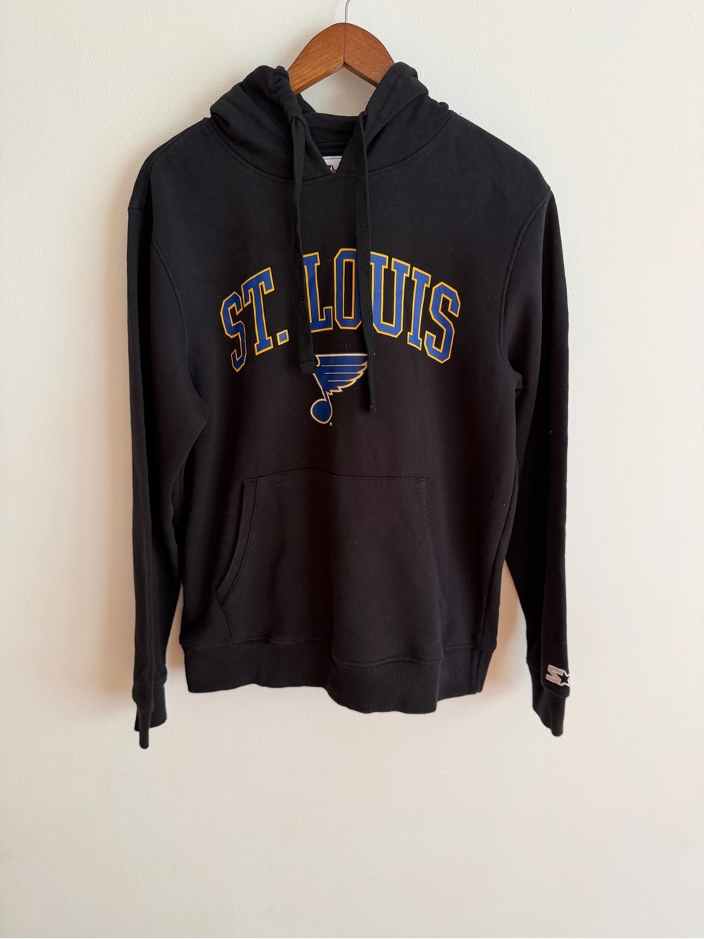 Starter St. Louis Blues NHL Fleece Pullover Hoodie Black Blue Yellow Graphic M